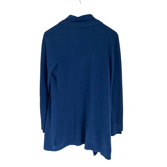 Magaschoni 100% Cashmere Oversized Cardigan Open Front Sweater Blue Ribbed Trim - Picture 6 of 7